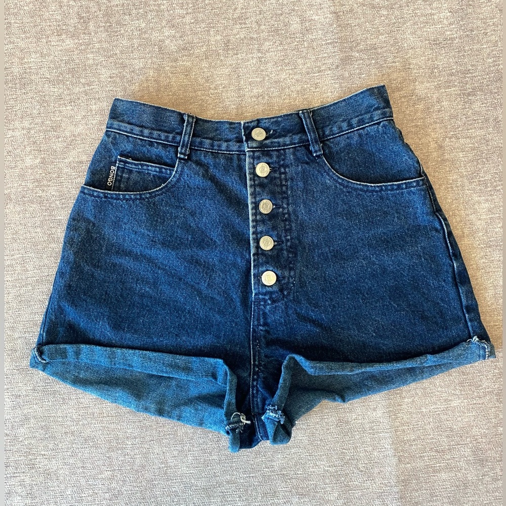VINTAGE Y2K BONGO HIGH WAIST BUTTON FLY BLUE DENIM JEAN SHORTS